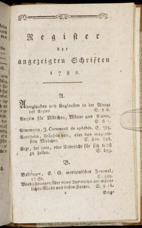 Register der angezeigten Schriften 1788.