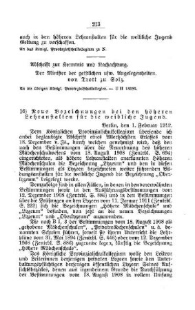 Neue Bezeichnungen bei den höheren Lehranstalten für die weibliche Jugend : [D. Höhere Lehranstalten für die weibliche Jugend]