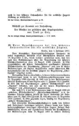 Neue Bezeichnungen bei den höheren Lehranstalten für die weibliche Jugend : [D. Höhere Lehranstalten für die weibliche Jugend]