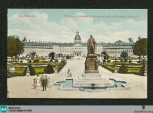 Karlsruhe : Blick auf Schloss m. Grossherzog-Karl-Friedrich-Denkmal