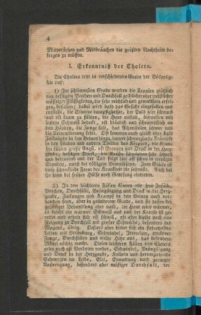 I. Erkenntniß der Cholera.