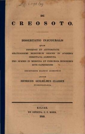 De creosoto : Dissertatio inauguralis