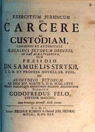 Exercitium Iuridicum De Carcere Ad Custodiam