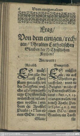 Von dem einigen, rechten, Uhralten Catholischen Glauben der H. Christlichen Kirchen?