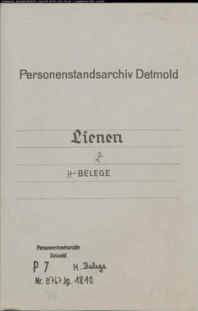 Belegakte zum Heiratsregister 1810 der Munizipalität Lienen