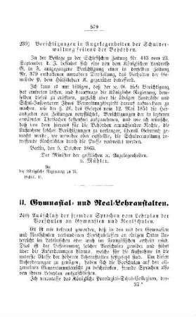 Ausschluß der fremden Sprachen vom Lehrplan der Vorschulen an Gymnasien und Realschulen : [II. Gymnasien und Realschulen]