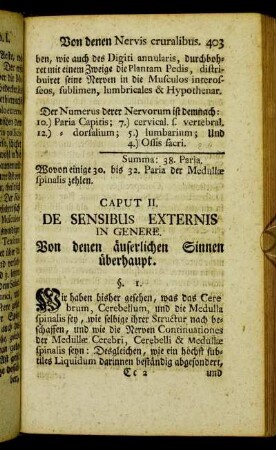Caput II. De sensibus externis in genere. Von denen äuserlichen Sinnen überhaupt.