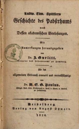 Geschichte des Pabstthums nach dessen akademischen Vorlesungen