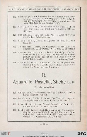 B. Aquarelle, Pastelle, Stiche (Nr. 126-153)