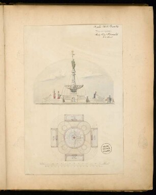 Brunnen Monatskonkurrenz November 1875: Grundriss, Aufriss; 2 Maßstabsleisten