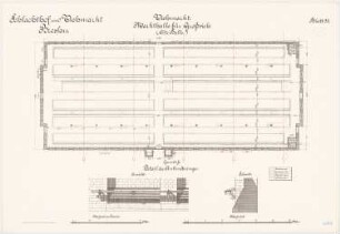Schlachthof und Viehmarkt, Breslau Markthalle für Grossvieh (Alte Halle): Grundriss 1:100, Detail der Anbinderinge: Ansicht Schnitt 1:10