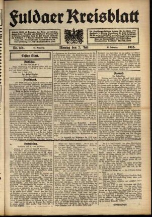 Erste Ausgabe vom Montag, den 07. Juli 1913.