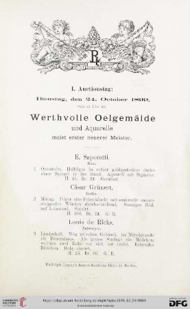 Werthvolle Oelgemälde und Aquarelle meist erster neuerer Meister (Nr. 1 -112)