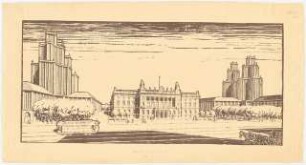 Hochhäuser in der Nähe des Leipziger Platzes, Berlin: Hochhausgruppe, perspektivische Ansicht von der Prinz-Albrecht-Straße aus (von Inv.Nr. 9004)