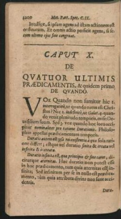 Caput X. De Quatuor Ultimis Praedicamentis, & quidem primo De Quando.
