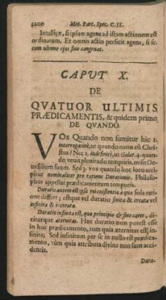 Caput X. De Quatuor Ultimis Praedicamentis, & quidem primo De Quando.