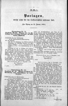 Vorlagen welche nicht für die Oeffentlichkeit bestimmt sind., 28. Januar 1903