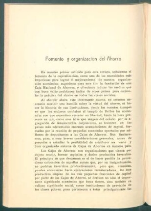 Fomento y organización del Ahorro