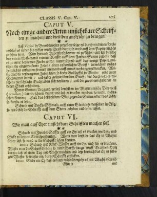 Caput VI. Wie man auff Eyer unsichtbare Schrifften machen soll.