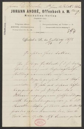 Brief an Ludwig Strecker <senior> und B. Schott's Söhne : 09.03.1892