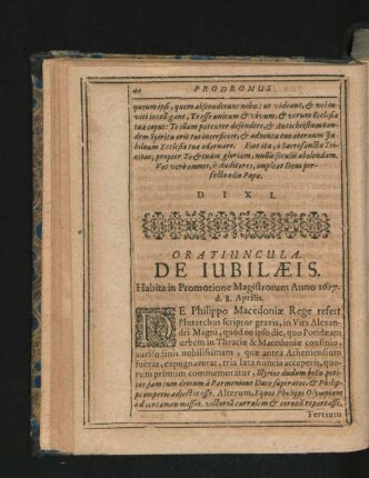 Oratiuncula. De Iubilaeis.