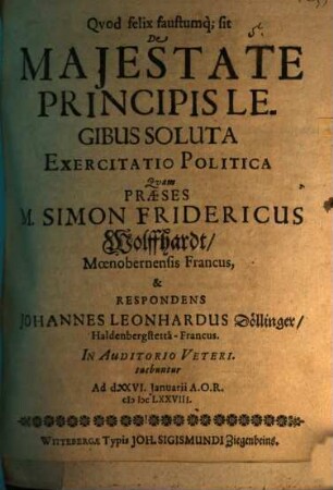 De maiestate principis legibus soluta exercitatio polit.
