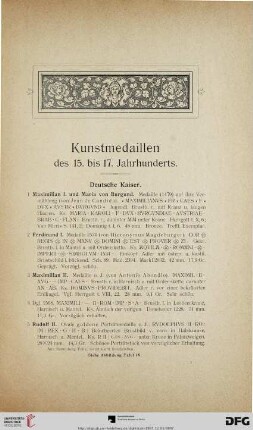Kunstmedaillen des 15. bis 17. Jahrhunderts (Nr. 1-105)