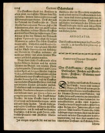 Hundert und Drey und Viertzigster Discurß. Von Schiffbawern/ Schiff- unnd Boßleuthen/ Ferchen und Gondelirern/ Flössern/ Galiotten unnd Meerraubern.