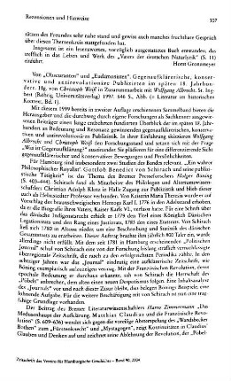Von "Obscuranten" und "Eudämonisten", gegenaufklärerische, konservative und antirevolutionäre Publizisten im späten 18. Jahrhundert, hrsg. von Christoph Weiß in Zusammenarbeit mit Wolfgang Albrecht, (Literatur im historischen Kontext, 1) : St. Ingbert, Röhrig, 1997