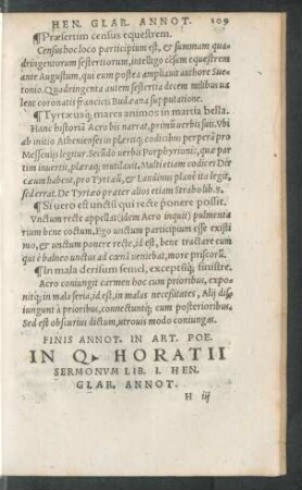 In Q. Horatii Sermonum Lib. I. Hen. Glar. Annot.