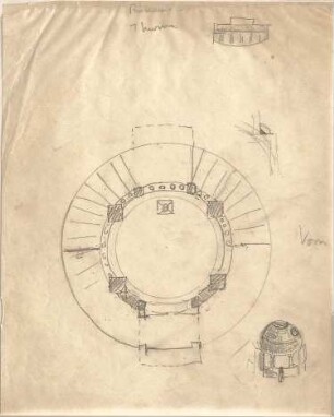 Hildebrand, Adolf von; Berg am Starnberger See - Rottmannshöhe (Bayern); Bismarckturm - Grundriss, Perspektive, Detail