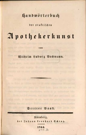 Handwörterbuch der praktischen Apothekerkunst, 3