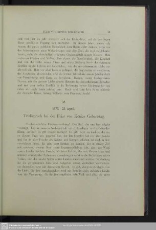 12. 1879. 23. April. Trinkspruch bei der Feier von Königs Geburtstag
