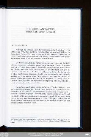 The Crimean Tatars, The USSR, And Turkey