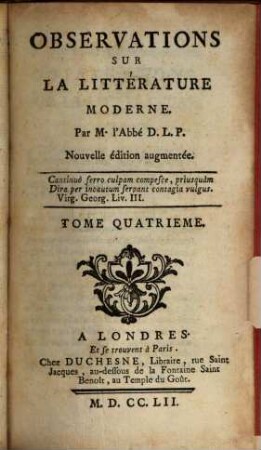 Observations sur la littérature moderne, 4. 1752