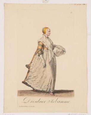 Eine Hebamme in Dresden in typischer Tracht, Blatt 17 aus der Folge von Kostümen in Sachsen bei Rittner 1803-1808