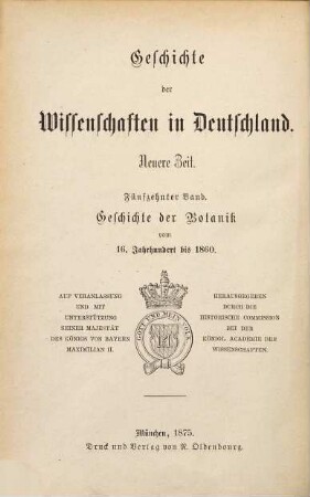 Geschichte der Botanik : vom 16. Jahrhundert bis 1860