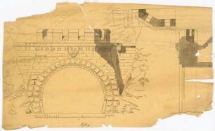 Wilsecker Tunnel, Kyllburg: Nordportal, Ansicht, vertikaler Schnitt, Teil einer Draufsicht