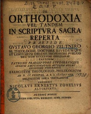 De Orthodoxia Vel Tandem In Scriptvra Sacra Reperta