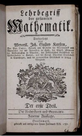 Theil 1: Lehrbegriff der gesamten Mathematik. Erster Theil