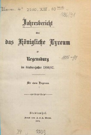 Jahres-Bericht. 1886/87