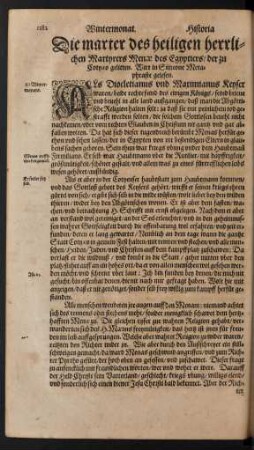 Die marter des heiligen herrlichen Martyrers Menae des Egptiers/ der zu Cotyaeo gelitten ...