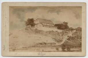 Dresden-Loschwitz. Gaststätte Saloppe (Das Restaurant zur Saloppe, Neubau 1822). Ansicht vom Elbufer. Fotografie von Hermann Krone (Kabinett: mit weißem Papier kaschierter Karton, Prägestempel)