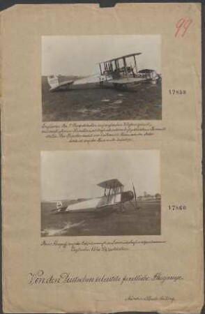 Von den Deutschen erbeutete feindliche Flugzeuge: Englischer Doppeldecker mit vierflüglichem Propeller und 8-zylindrigem luftgekühlten Renault-Motor