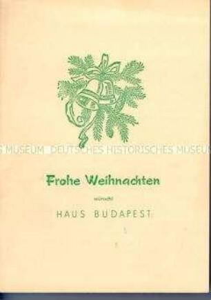 Speisekarte des Restaurants "Haus Budapest" in Berlin zu Weihnachten 1966