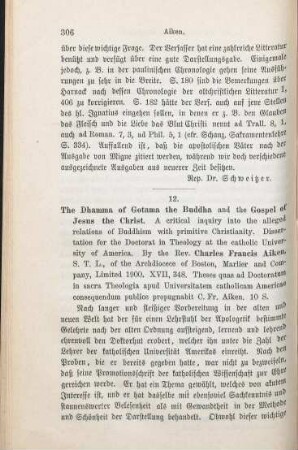 306-308 [Rezension] Aiken, Ch. F., The Dhamma of Gotama the Buddha and the Gospel of Jesus the Christ