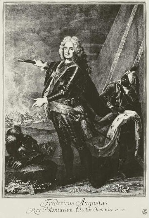 Bildnis Friedrich August I - ganze Figur mit Mohr - als König von Polen August II