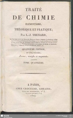 4: Traité De Chimie Élémentaire, Théorique Et Pratique
