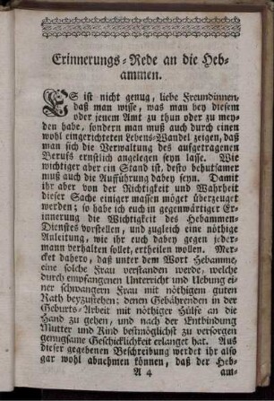 Erinnerungs-Rede an die Hebammen.
