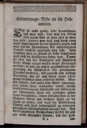Erinnerungs-Rede an die Hebammen.